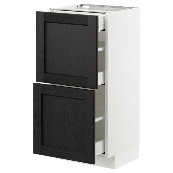 METOD / MAXIMERA - Base cab with 2 fronts/3 drawers, white/Lerhyttan black stained , 40x37 cm