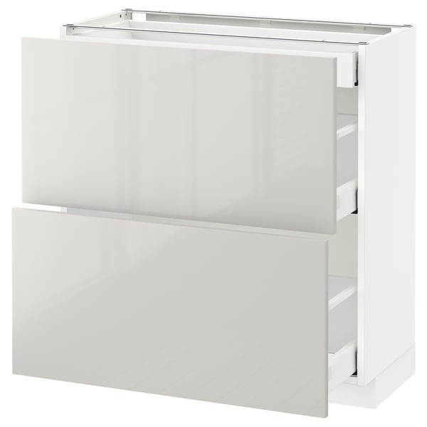 METOD / MAXIMERA - METOD / MAXIMERA Base cab with 2 fronts/3 drawers, white/Ringhult light grey, 80x37 cm