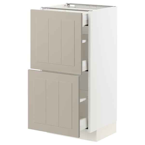 METOD / MAXIMERA - METOD / MAXIMERA Base cab with 2 fronts/3 drawers, white/Stensund beige, 40x37 cm