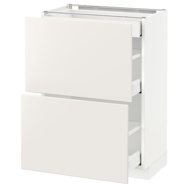 METOD / MAXIMERA - METOD / MAXIMERA Base cab with 2 fronts/3 drawers, white/Veddinge white, 60x37 cm