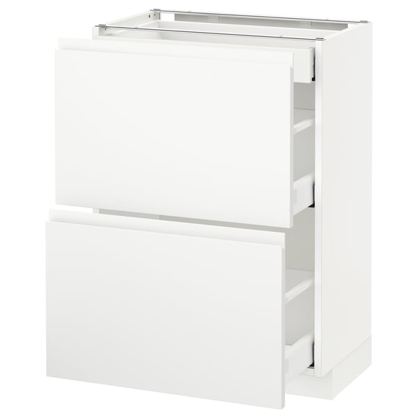 METOD / MAXIMERA base cab with 2 fronts/3 drawers, white/Voxtorp matt white, 60x37 cm