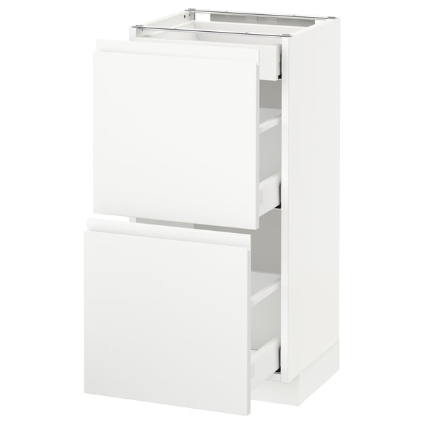 METOD / MAXIMERA - METOD / MAXIMERA Base cab with 2 fronts/3 drawers, white/Voxtorp matt white, 40x37 cm