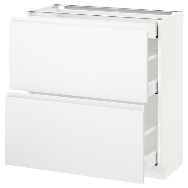 METOD / MAXIMERA - METOD / MAXIMERA Base cab with 2 fronts/3 drawers, white/Voxtorp matt white, 80x37 cm
