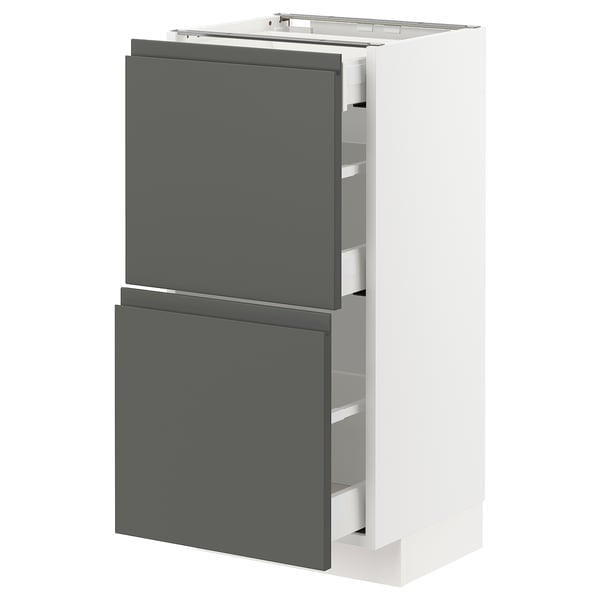 METOD / MAXIMERA base cab with 2 fronts/3 drawers, white/Voxtorp dark grey, 40x37 cm