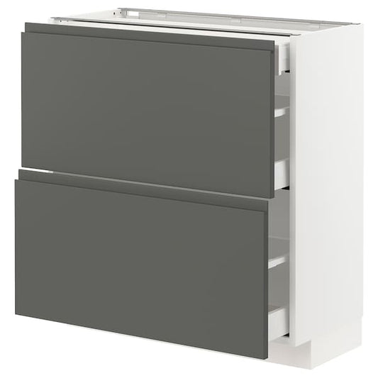 Ikea METOD / MAXIMERA - Base cab with 2 fronts/3 drawers, white/Voxtorp dark grey, 80x37 cm