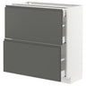 METOD / MAXIMERA base cab with 2 fronts/3 drawers, white/Voxtorp dark grey, 80x37 cm