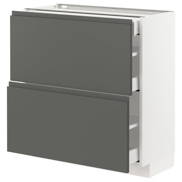 METOD / MAXIMERA base cab with 2 fronts/3 drawers, white/Voxtorp dark grey, 80x37 cm