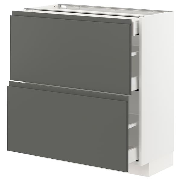 METOD / MAXIMERA - Base cab with 2 fronts/3 drawers, white/Voxtorp dark grey, 80x37 cm