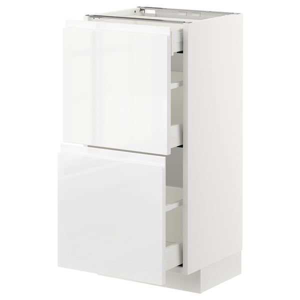 METOD / MAXIMERA base cab with 2 fronts/3 drawers, white/Voxtorp high-gloss/white, 40x37 cm