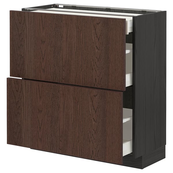 METOD / MAXIMERA base cab with 2 fronts/3 drawers, black/Sinarp brown