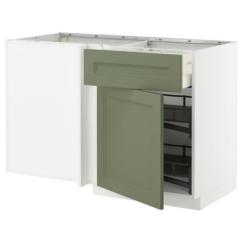 METOD / MAXIMERA - Base unit ang/cassette/elem estr, white/Axstad grey-green, 128x68 cm - Width: 127.5 cmDepth: 67.5 cmHeight: 88.0 cmFrame height: 80.0 cm