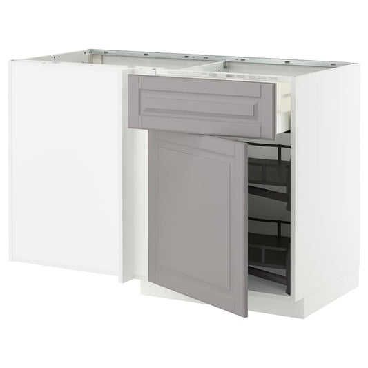 METOD / MAXIMERA - Base cabinet ang/cassette/elem estr, white/Bodbyn grey, 128x68 cm - Width: 127.5 cmDepth: 67.5 cmHeight: 88.0 cmFrame height: 80.0 cm