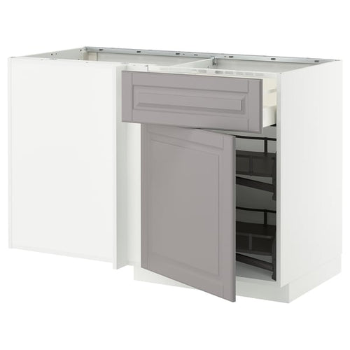 METOD / MAXIMERA - Base cabinet ang/cassette/elem estr, white/Bodbyn grey, 128x68 cm - Width: 127.5 cmDepth: 67.5 cmHeight: 88.0 cmFrame height: 80.0 cm