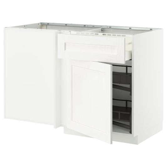 METOD / MAXIMERA - Base unit ang/cassette/elem estr, Enköping white/white wood effect, 128x68 cm - Width: 127.5 cmDepth: 67.5 cmHeight: 88.0 cmFrame height: 80.0 cm