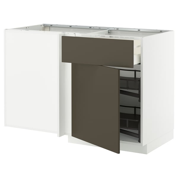 METOD / MAXIMERA - Corner base/cabinet/external element, white/Havstorp brown-beige, 128x68 cm - Width: 127.5 cm Depth: 67.5 cm Height: 88.0 cm Structural height: 80.0 cm.