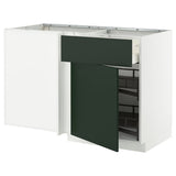 METOD / MAXIMERA corner base cab w drawer and p-out, white/Havstorp deep green, 128x68 cm