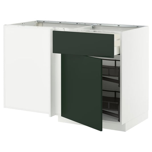 METOD / MAXIMERA - Base cabinet ang/cassette/elem estr, white/Havstorp deep green, 128x68 cm - Width: 127.5 cmDepth: 67.5 cmHeight: 88.0 cmFrame height: 80.0 cm