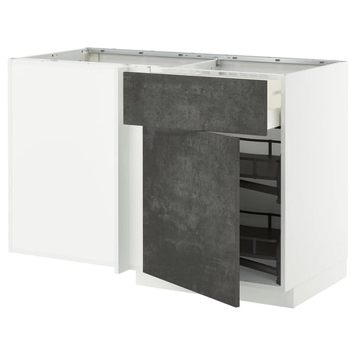 METOD / MAXIMERA - Base unit ang/cassette/elem estr, white/Kalhyttan dark grey concrete effect, 128x68 cm - Width: 127.5 cmDepth: 67.5 cmHeight: 88.0 cmFrame height: 80.0 cm