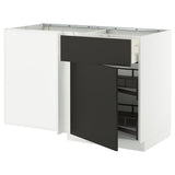 METOD / MAXIMERA corner base cab w drawer and p-out, white/Nickebo matt anthracite, 128x68 cm
