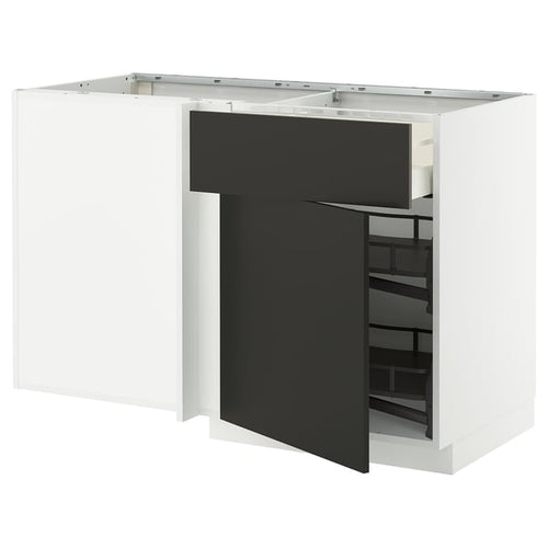 METOD / MAXIMERA - Corner base drawer/exterior element, white/Nickebo anthracite matte, 128x68 cm - Width: 127.5 cm Depth: 67.5 cm Height: 88.0 cm Height of the structure: 80.0 cm.
