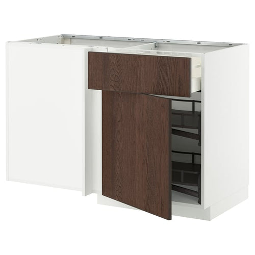 METOD / MAXIMERA - Base cabinet ang/cassette/elem estr, white/Sinarp brown, 128x68 cm - Width: 127.5 cmDepth: 67.5 cmHeight: 88.0 cmFrame height: 80.0 cm