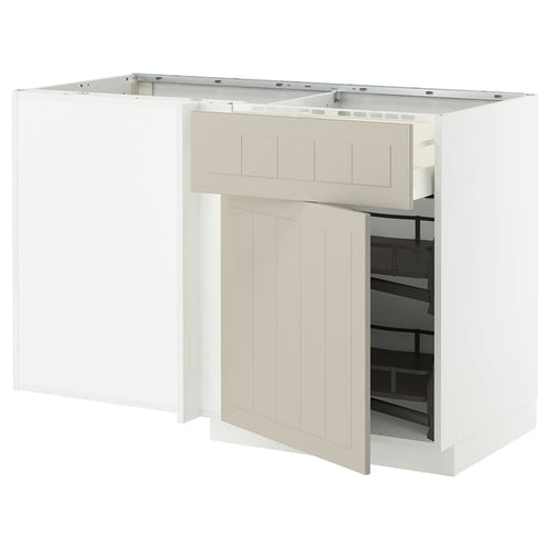 METOD / MAXIMERA - Corner base drawer/extractable element, white/Stensund beige, 128x68 cm - Width: 127.5 cm Depth: 67.5 cm Height: 88.0 cm Structure height: 80.0 cm.