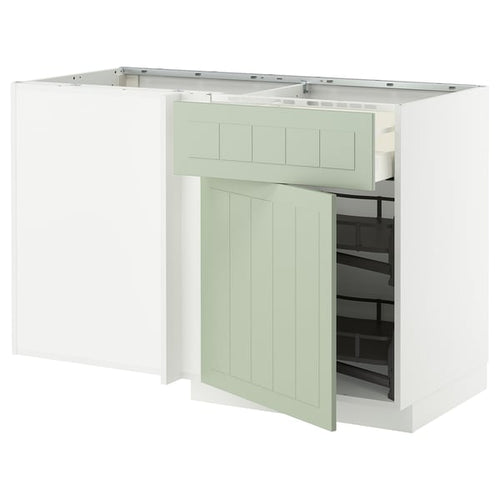METOD / MAXIMERA Base cabinet ang/cassette/elem estr, white/Stensund light green, 128x68 cm
