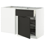 METOD / MAXIMERA corner base cab w drawer and p-out, white/Upplöv matt anthracite, 128x68 cm