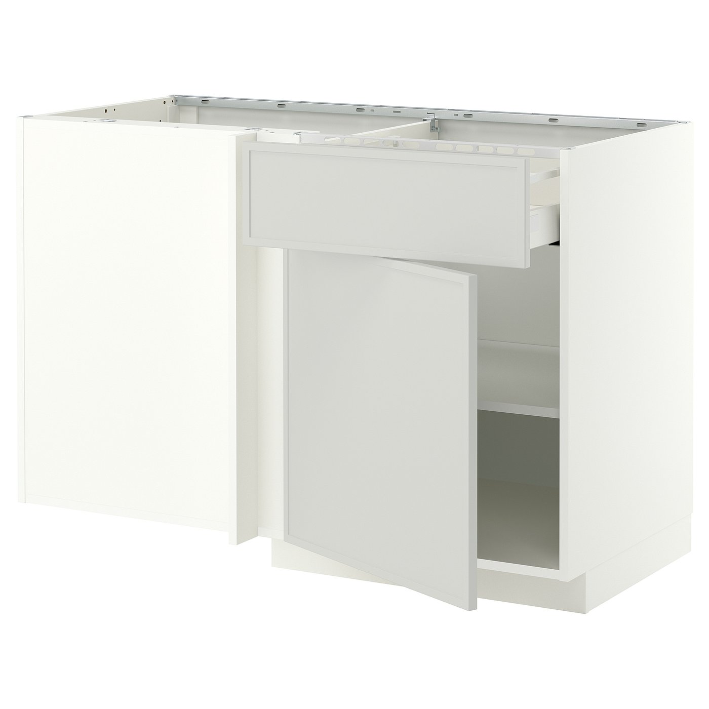METOD / MAXIMERA corner base cab w drawer and shelf, white/Aspudden light grey, 127.5x80.0x67.5 cm
