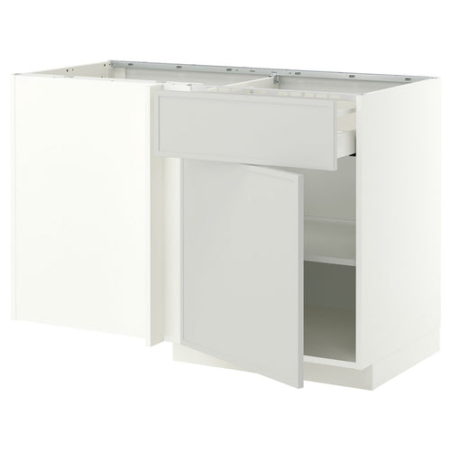METOD / MAXIMERA corner base cab w drawer and shelf, white/Aspudden light grey, 127.5x80.0x67.5 cm