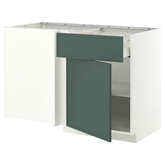 METOD / MAXIMERA corner base cab w drawer and shelf, white/Aspudden dark grey-green, 128x68 cm