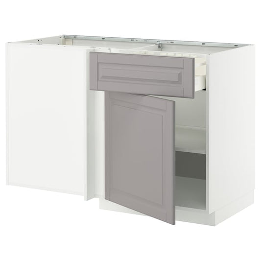 METOD / MAXIMERA - Corner/base drawer/shelf unit, white/Bodbyn grey, 128x68 cm - Width: 127.5 cm Depth: 67.5 cm Height: 88.0 cm Structure height: 80.0 cm.