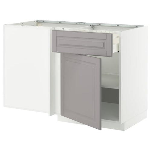METOD / MAXIMERA - Corner/base drawer/shelf unit, white/Bodbyn grey, 128x68 cm - Width: 127.5 cm Depth: 67.5 cm Height: 88.0 cm Structure height: 80.0 cm.