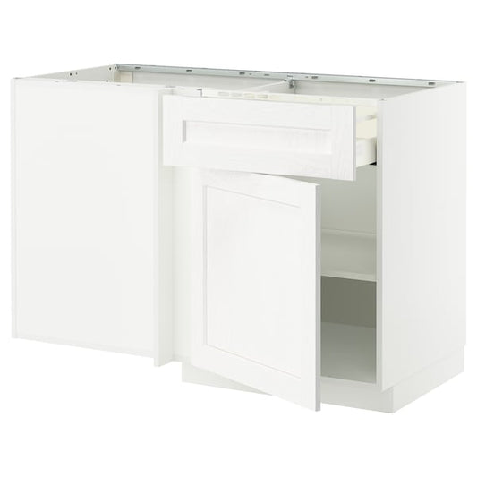 METOD / MAXIMERA - Base unit corner/drawer/top unit, Enköping white/white wood effect, 128x68 cm - Width: 127.5 cmDepth: 67.5 cmHeight: 88.0 cmFrame height: 80.0 cm