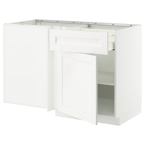 METOD / MAXIMERA - Base unit corner/drawer/top unit, Enköping white/white wood effect, 128x68 cm - Width: 127.5 cmDepth: 67.5 cmHeight: 88.0 cmFrame height: 80.0 cm
