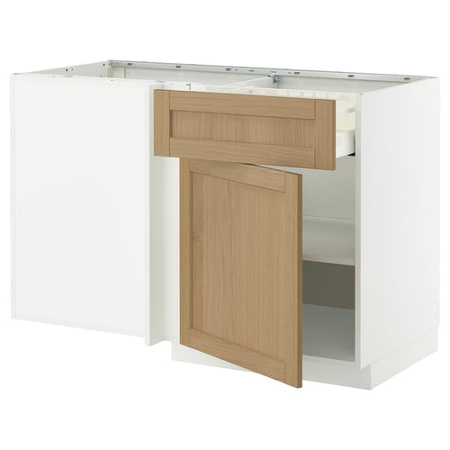 METOD / MAXIMERA - Corner/base/drawer/shelf unit, white/Forsbacka oak, 128x68 cm - Width: 127.5 cm Depth: 67.5 cm Height: 88.0 cm Height of structure: 80.0 cm.
