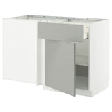 METOD / MAXIMERA corner base cab w drawer and shelf, white/Havstorp light grey, 128x68 cm
