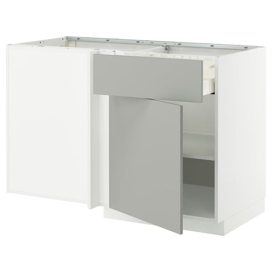 METOD / MAXIMERA - Base unit corner/drawer/top unit, white/Havstorp light grey, 128x68 cm - Width: 127.5 cmDepth: 67.5 cmHeight: 88.0 cmFrame height: 80.0 cm