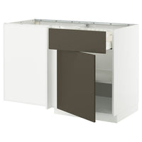 METOD / MAXIMERA corner base cab w drawer and shelf, white/Havstorp brown-beige, 128x68 cm