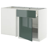 METOD / MAXIMERA corner base cab w drawer and shelf, white/Kallarp high-gloss dark grey-green, 128x68 cm