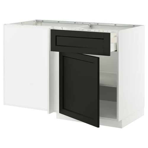 METOD / MAXIMERA - Base unit corner/drawer/top unit, white/Lerhyttan mordant black, 128x68 cm - Width: 127.5 cmDepth: 67.5 cmHeight: 88.0 cmFrame height: 80.0 cm