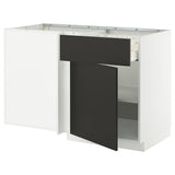 METOD / MAXIMERA corner base cab w drawer and shelf, white/Nickebo matt anthracite, 128x68 cm