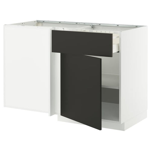 METOD / MAXIMERA - Base unit corner/drawer/top unit, white/Nickebo anthracite matt, 128x68 cm - Width: 127.5 cmDepth: 67.5 cmHeight: 88.0 cmStructure height: 80.0 cm