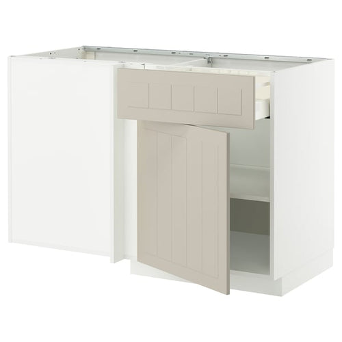 METOD / MAXIMERA - Corner/base cabinet/drawer/shelf, white/Stensund beige, 128x68 cm - Width: 127.5 cm Depth: 67.5 cm Height: 88.0 cm Structure height: 80.0 cm.