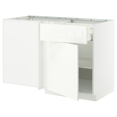 METOD / MAXIMERA corner base cab w drawer and shelf, white/Stensund white, 128x68 cm