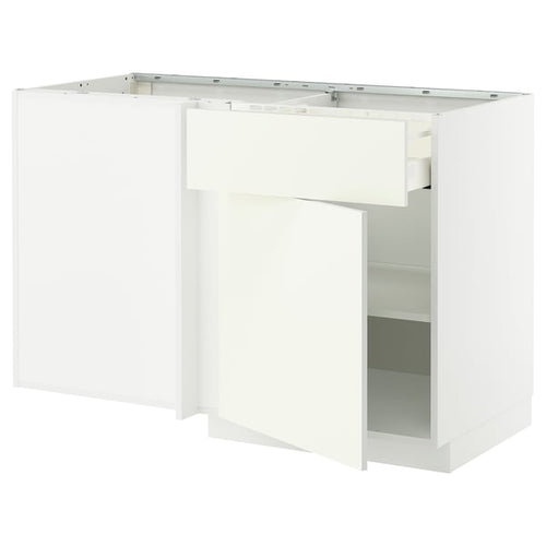 METOD / MAXIMERA - Base unit corner/drawer/top unit, white/Vallstena white, 128x68 cm - Width: 127.5 cmDepth: 67.5 cmHeight: 88.0 cmFrame height: 80.0 cm