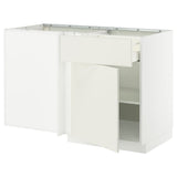 METOD / MAXIMERA corner base cab w drawer and shelf, white/Veddinge white, 128x68 cm