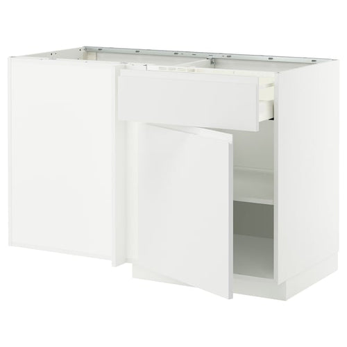 METOD / MAXIMERA - Corner/base/mobile drawer/shelf, white/Voxtorp matte white, 128x68 cm - Width: 127.5 cm Depth: 67.5 cm Height: 88.0 cm Height of structure: 80.0 cm.