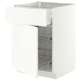METOD / MAXIMERA base cab w wire basket/drawer/door, white/Aspudden matt white, 60x60 cm