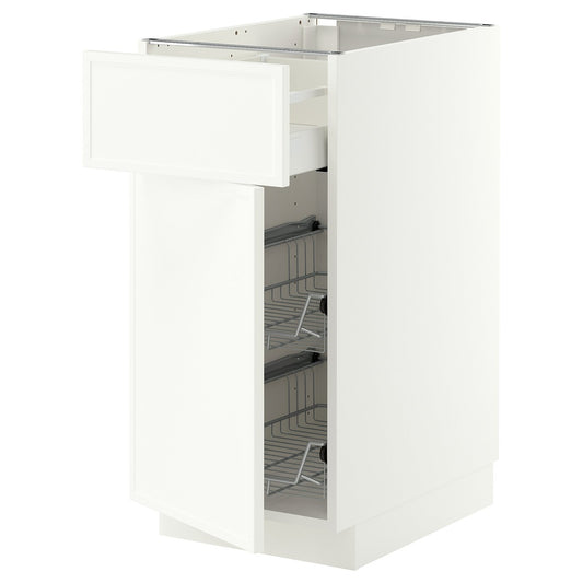 METOD / MAXIMERA base cab w wire basket/drawer/door, white/Aspudden matt white, 40x60 cm